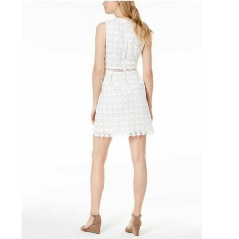Maison Jules Womens Juniors 8 White Star Lace Sleeveless Fit Flare Dress NWT L69 - Picture 3 of 4